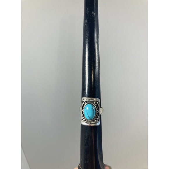 Vtg Western Ring Howlite Silver Tone Rectangle Unisex Ring Size 11 - Picture 3 of 6